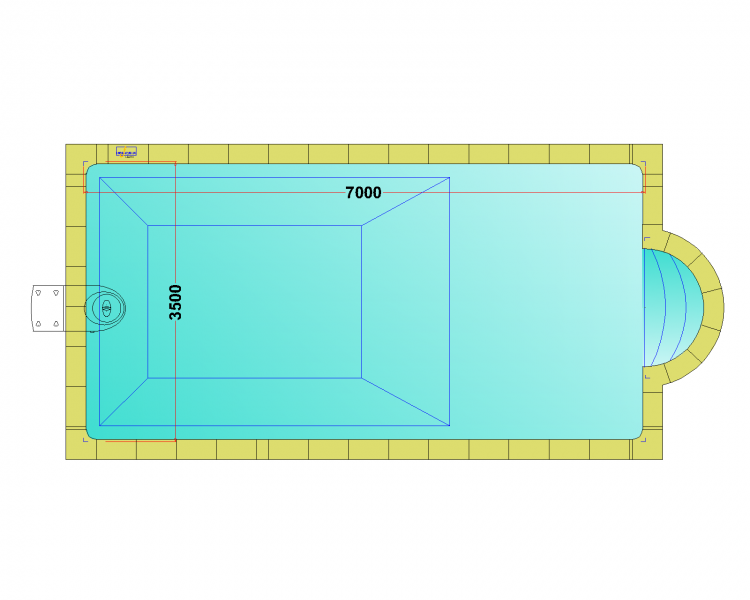 Комплект стандартного прямоугольного бассейна Дежуайо 7х3,5м с навесным фильтрующим блоком GR.I. 110 и римской лестницей 1,76м Комплект стандартного прямоугольного бассейна Дежуайо 7х3,5м с навесным фильтрующим блоком GR.I. 110 и римской лестницей 1,76м