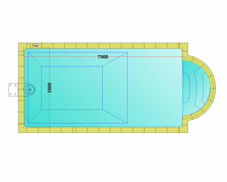 Комплект стандартного прямоугольного бассейна Дежуайо 7х3,5м с навесным фильтрующим блоком GR.I. 110 и римской лестницей 2,76м Комплект стандартного прямоугольного бассейна Дежуайо 7х3,5м с навесным фильтрующим блоком GR.I. 110 и римской лестницей 2,76м