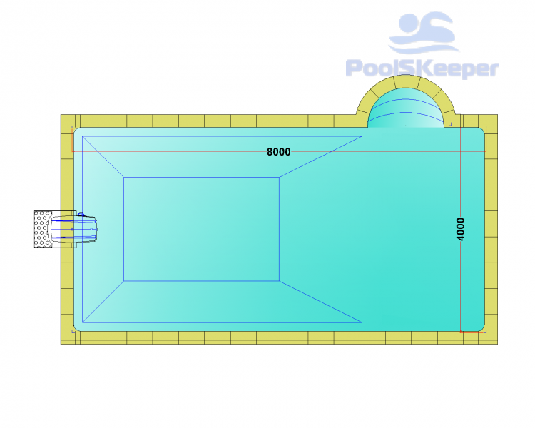 Комплект стандартного прямоугольного бассейна Дежуайо 8х4м с навесным фильтрующим блоком GR.I. 181 и римской лестницей 1,76м Комплект стандартного прямоугольного бассейна Дежуайо 8х4м с навесным фильтрующим блоком GR.I. 181 и римской лестницей 1,76м