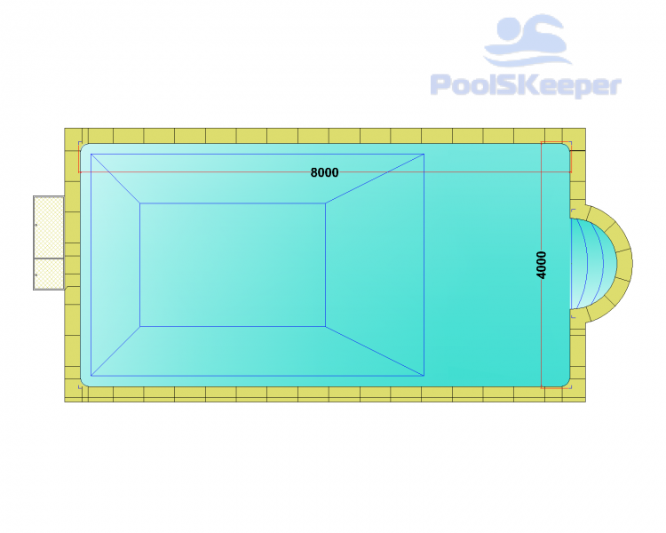 Комплект стандартного прямоугольного бассейна Дежуайо 8х4м с встроенной фильтрующей панелью PF.I 181 и римской лестницей 1,76м Комплект стандартного прямоугольного бассейна Дежуайо 8х4м с встроенной фильтрующей панелью PF.I 181 и римской лестницей 1,76м